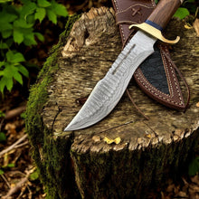 Carregar imagem no visualizador da galeria, Custom Handmade Bowie Knife - 14" Damascus Steel Blade, Rosewood & Bone Handle