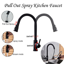 Cargar imagen en el visor de la galería, Matte Black Or Brushed Gold Pull Out Spray Kitchen Sink Faucet Commercial Swivel Tap W/Plate