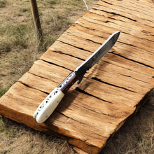 Load image into Gallery viewer, Cowboy Knife with Sheath | Rustic Summer Handmade Damascus Knife