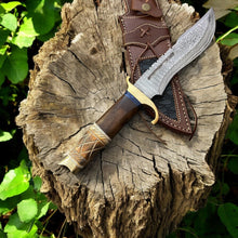 Carregar imagem no visualizador da galeria, Custom Handmade Bowie Knife - 14" Damascus Steel Blade, Rosewood & Bone Handle