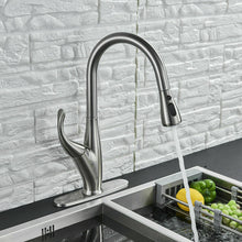 Cargar imagen en el visor de la galería, Kitchen Sink Faucet Pull Out Sprayer Brushed Nickel Mixer Tap With Deck Plate