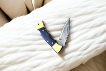 Load image into Gallery viewer, Custom Handmade Damascus Pocket Knife with Buffalo Horn