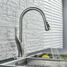 Cargar imagen en el visor de la galería, Kitchen Sink Faucet Pull Out Sprayer Brushed Nickel Mixer Tap With Deck Plate