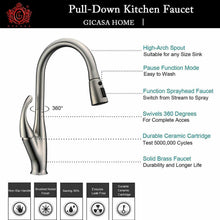 Cargar imagen en el visor de la galería, Kitchen Sink Faucet Pull Out Sprayer Brushed Nickel Mixer Tap With Deck Plate