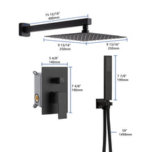Cargar imagen en el visor de la galería, Matte Black Wall Mounted Rainfall Shower Faucet Dual Function with Pressure Balance Rough-In Valve
