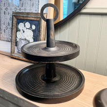 Carregar imagem no visualizador da galeria, Distressed 2 Tiered Wooden Tray with Handle