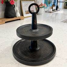 Carregar imagem no visualizador da galeria, Distressed 2 Tiered Wooden Tray with Handle