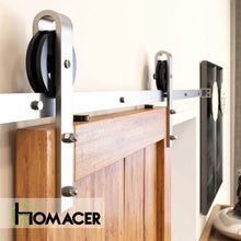 Load image into Gallery viewer, Non-Bypass Sliding Barn Door Hardware Kit - Spoke Wheel Design Roller - Silver Finish