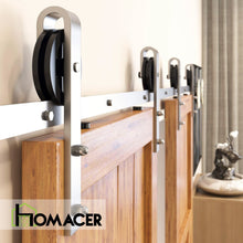 Load image into Gallery viewer, Non-Bypass Sliding Barn Door Hardware Kit - Spoke Wheel Design Roller - Silver Finish
