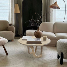 Carregar imagem no visualizador da galeria, Troia Light Travertine Vein-cut Designer Round Polished Coffee Table (D)24" (H)14"