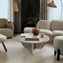 Carregar imagem no visualizador da galeria, Troia Light Travertine Unfilled Round Polished Coffee Table (D)27.5" (H)16"