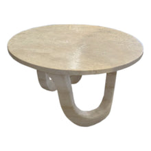 Carregar imagem no visualizador da galeria, Troia Light Travertine Vein-cut Designer Round Polished Coffee Table (D)24" (H)14"