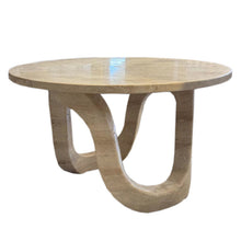 Carregar imagem no visualizador da galeria, Troia Light Travertine Vein-cut Designer Round Polished Coffee Table (D)24" (H)14"