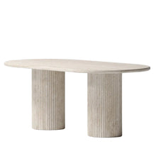 Cargar imagen en el visor de la galería, Troia Light Travertine Oval Dining Table with Fluted Round Legs