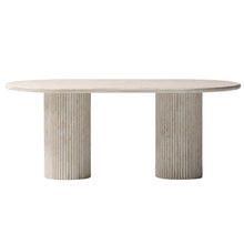 Cargar imagen en el visor de la galería, Troia Light Travertine Oval Dining Table with Fluted Round Legs