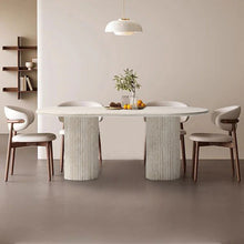 Cargar imagen en el visor de la galería, Troia Light Travertine Oval Dining Table with Fluted Round Legs