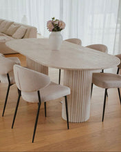 Cargar imagen en el visor de la galería, Troia Light Travertine Oval Dining Table with Fluted Round Legs