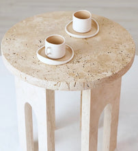 Cargar imagen en el visor de la galería, Troia Light Travertine Round End/Side Table U Shape Legs Unfilled, Honed (D)18" (H)20"