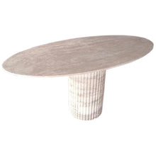 Carregar imagem no visualizador da galeria, Tuscany Beige Travertine Vein-cut Oval Shape Coffee Table Fluted Leg (W)24" (L)50" (H)23"