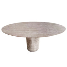 Carregar imagem no visualizador da galeria, Tuscany Beige Travertine Vein-cut Oval Shape Coffee Table Fluted Leg (W)24" (L)50" (H)23"