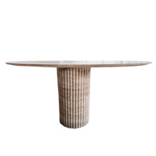 Carregar imagem no visualizador da galeria, Tuscany Beige Travertine Vein-cut Oval Shape Coffee Table Fluted Leg (W)24" (L)50" (H)23"
