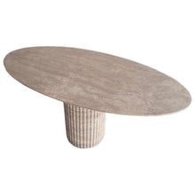 Carregar imagem no visualizador da galeria, Tuscany Beige Travertine Vein-cut Oval Shape Coffee Table Fluted Leg (W)24" (L)50" (H)23"