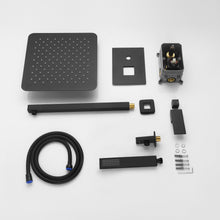 Cargar imagen en el visor de la galería, Matte Black Wall Mounted Rainfall Shower Faucet Dual Function with Pressure Balance Rough-In Valve