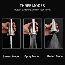 Load image into Gallery viewer, Videcshop Kitchen Faucet Brushed Nickel / Stainless Steel / Smart Touch on VIDEC KW-88SN Smart Touch On Kitchen Faucet, 3 Modes Pull Down Sprayer, Smart Touch Sensor Activated, Auto ON/Off, Ceramic Valve, 360-Degree Rotation, 1 or 3 Hole Deck Plate.
