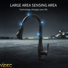 Load image into Gallery viewer, Videcshop Kitchen Faucet Matt Black / Stainless Steel / Smart Touch on VIDEC KW-88R Smart Touch On Kitchen Faucet, 3 Modes Pull Down Sprayer, Smart Touch Sensor Activated, Auto ON/Off, Ceramic Valve, 360-Degree Rotation, 1 or 3 Hole Deck Plate.
