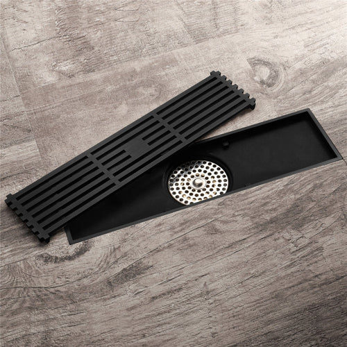 wonderland shower inc Shower Accesories 12-Inch Matte Black Rectangular Floor Drain - Square Hole Pattern Cover Grate - Removable - Includes Accessories