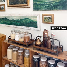 Carregar imagem no visualizador da galeria, Distressed Iron and Wooden Trays with Handles, Set of 2