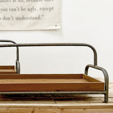 Carregar imagem no visualizador da galeria, Distressed Iron and Wooden Trays with Handles, Set of 2