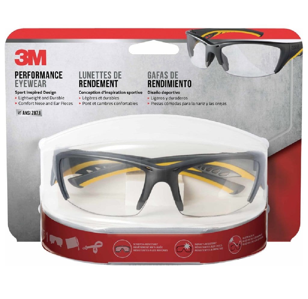 3M Anti-Fog Impact-Resistant Safety Glasses Clear Lens Gray/Yellow Frame 1 pc.