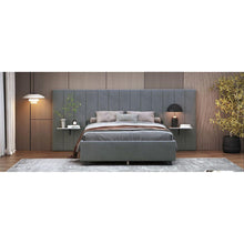 Load image into Gallery viewer, Full Size Upholstered Platform Bed with Big Headboard, Bedroom Furniture, Velvet, Gray
