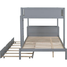 Carregar imagem no visualizador da galeria, Full-Over-Full Bunk Bed with Twin size Trundle, Storage and Desk, Gray

