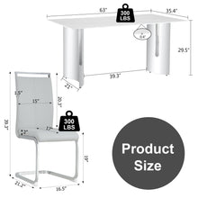 Load image into Gallery viewer, Modern minimalist dining table. Imitation marble glass sticker desktop, stainless steel legs, stable and beautiful. 4 premium PU seats. 63 inches x 35.4 inches x 29.5 inches DT-69
