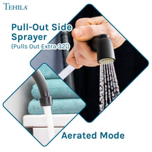 Load image into Gallery viewer, Tehila Black Finish Wide-set Gooseneck Faucet with Side Sprayer

