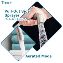 Load image into Gallery viewer, Tehila Stainless Steel Finish Wide-set Gooseneck Faucet with Side Sprayer
