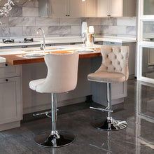 Load image into Gallery viewer, Swivel Velvet Barstools Adjusatble Seat Height from 25-33 Inch, Modern Upholstered Chrome base Bar Stools with Backs Comfortable Tufted for Home Pub and Kitchen Islandhaki, Set of 2)
