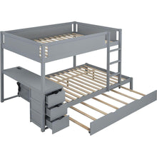Carregar imagem no visualizador da galeria, Full-Over-Full Bunk Bed with Twin size Trundle, Storage and Desk, Gray
