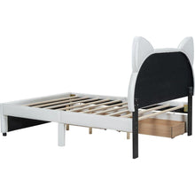 Load image into Gallery viewer, Full Size Upholstered Platform Bed with Cartoon Ears Shaped Headboard and 2 Drawers, White
