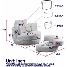 Load image into Gallery viewer, 39&quot; W Oversized Swivel Chair with moon storage ottoman for Living Room, Modern Accent Round Loveseat Circle Swivel Barrel Chairs for Bedroom Cuddle Sofa Chair Lounger Armchair, 4 Pillows, Teddy Fabric
