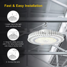 Cargar imagen en el visor de la galería, 200W LED UFO High Bay Light: 5000K, 28000 Lumens, Dimmable, IP65, Wide 120° Beam Angle for Industrial Illumination
