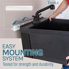 Load image into Gallery viewer, Tehila Standard Wall-Mounted Black Utility Sink with Black Finish Pull-Out Faucet

