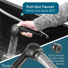Load image into Gallery viewer, Tehila Standard Wall-Mounted Black Utility Sink with Black Finish Pull-Out Faucet
