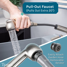 Load image into Gallery viewer, Tehila Standard Wall-Mounted Grey Utility Sink with Stainless Steel Finish Pull-Out Faucet
