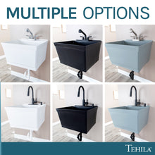 Load image into Gallery viewer, Tehila Standard Wall-Mounted Grey Utility Sink with Stainless Steel Finish Pull-Out Faucet
