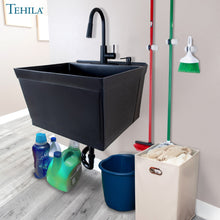 Cargar imagen en el visor de la galería, Tehila Standard Wall-Mounted Black Utility Sink with Black Finish Pull-Down Faucet
