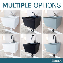 Load image into Gallery viewer, Tehila Standard Wall-Mounted Grey Utility Sink with Black Finish Pull-Down Faucet
