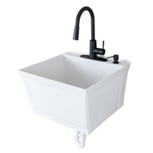 Cargar imagen en el visor de la galería, Tehila Standard Wall-Mounted White Utility Sink with Black Finish Pull-Down Faucet
